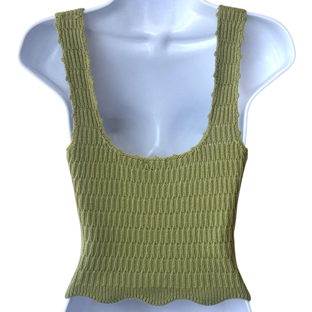 Le Lis Green Crochet Scallop Hem Crop Tank Summer Festival Travel Feminine S - Picture 5 of 11